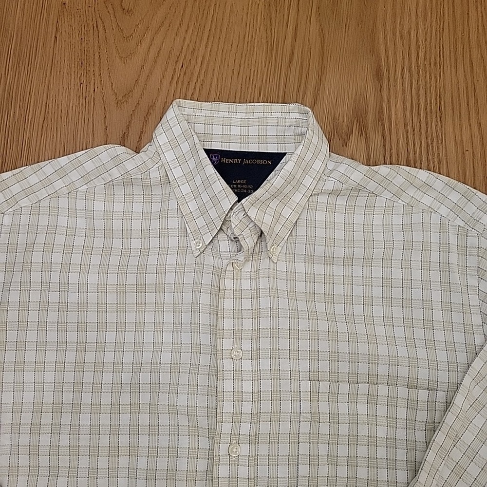Henry‎ Jacobson Shirt Men's Large 16 34/35 Checkered Plaid Button Up Long Sleeve
